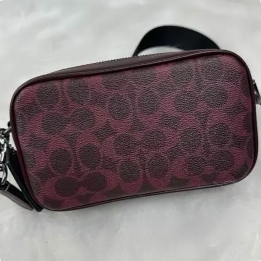 Coach CROSSBODY BAG IN SIGNATURE CANVAS in Black Currant (Burgundy) New - Picture 11 of 13